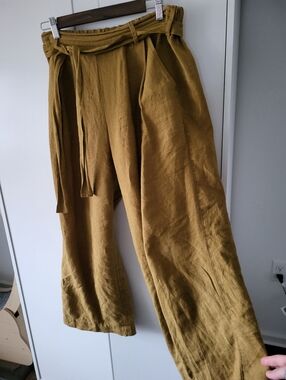 notPERFECTLINEN Orleans linen wide leg pants in bronze brown, size M